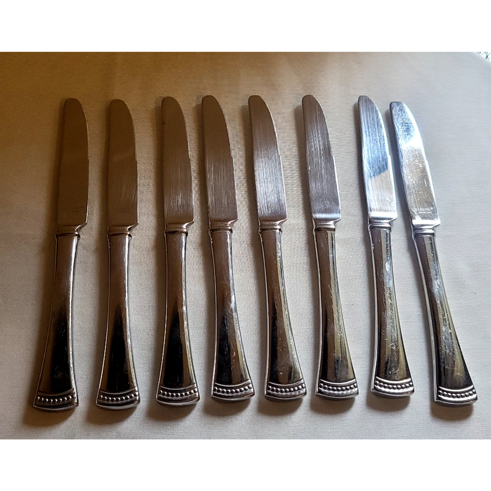 Lenox Portola Stainless Silverware Flatware dot band Butter Knives Set Of 8